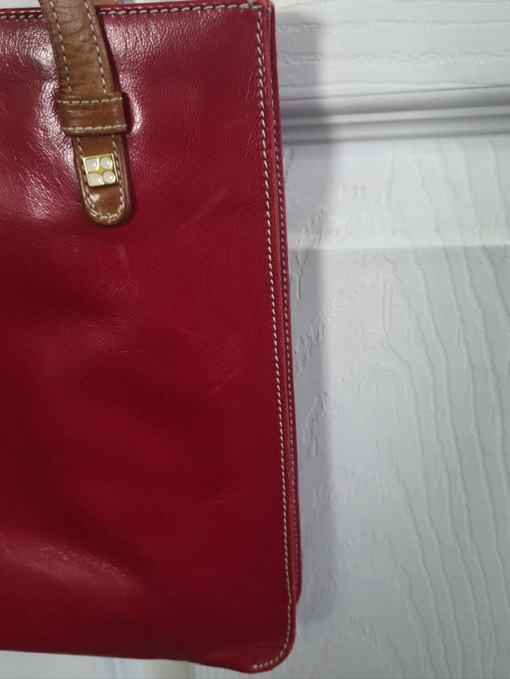 Vintage!!! Kate Spade ✨️ Red Leather Tote Bag with Tan Straps